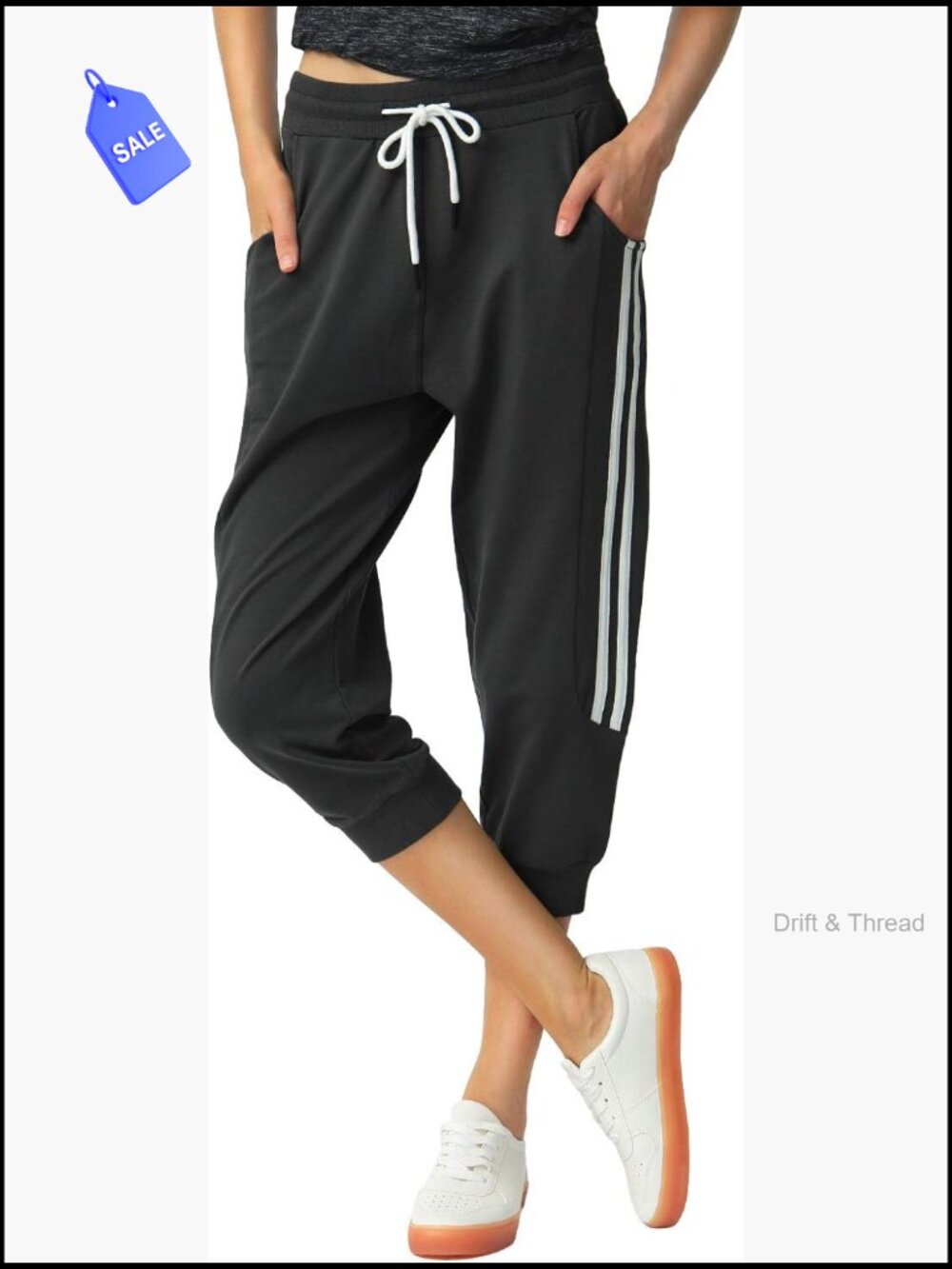 Capri Joggers with Pockets Elastic Waist Drawstring Sweatpants